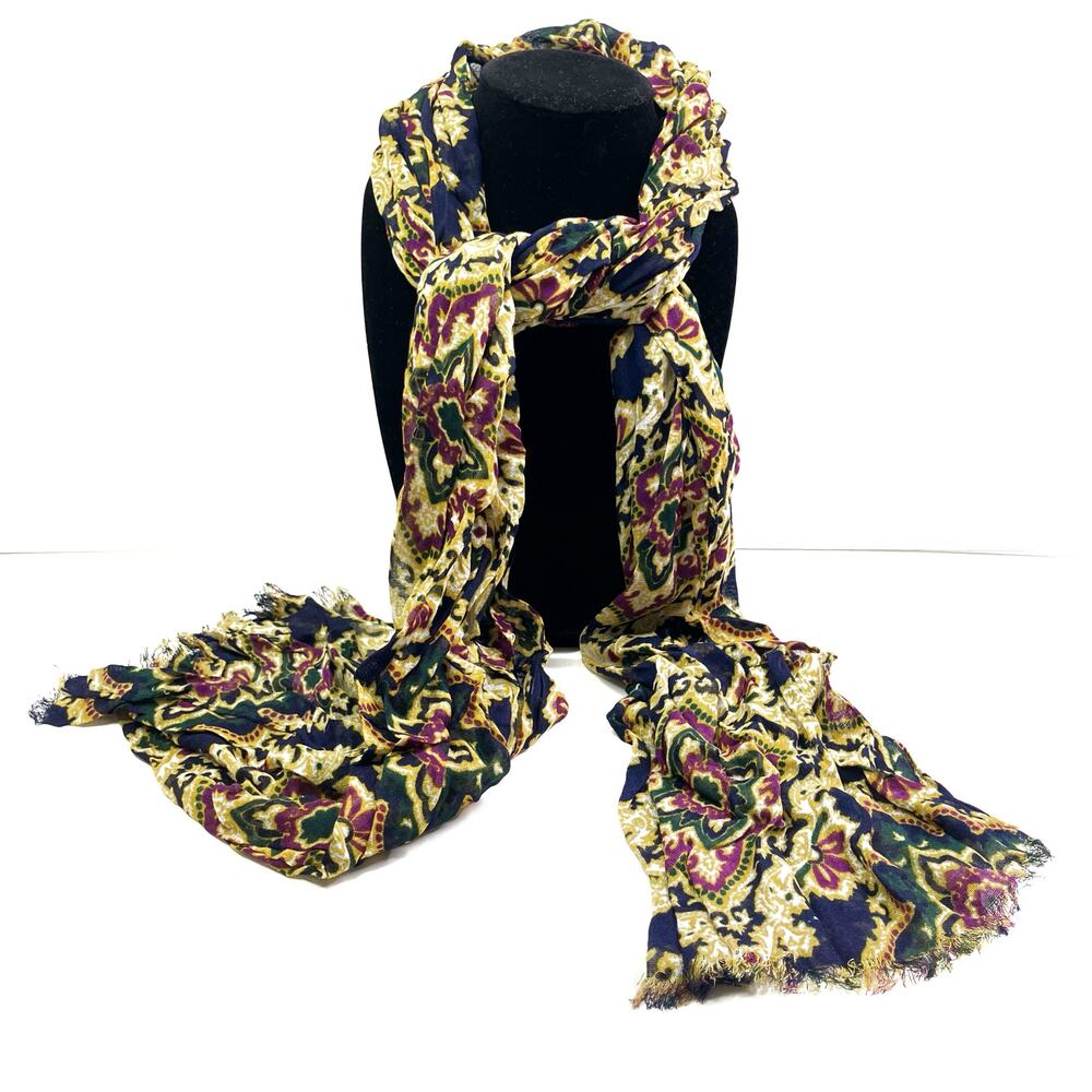 Talbots Brocade Fashion Scarf 100% Viscose Gold Blue Pink 70” X 25”